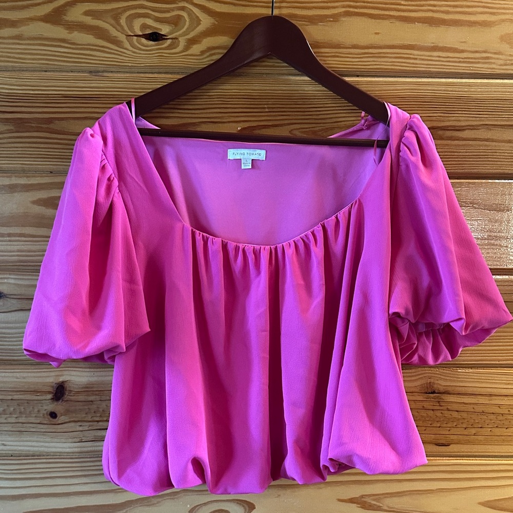 Elegant Pink Puff Sleeve Blouse